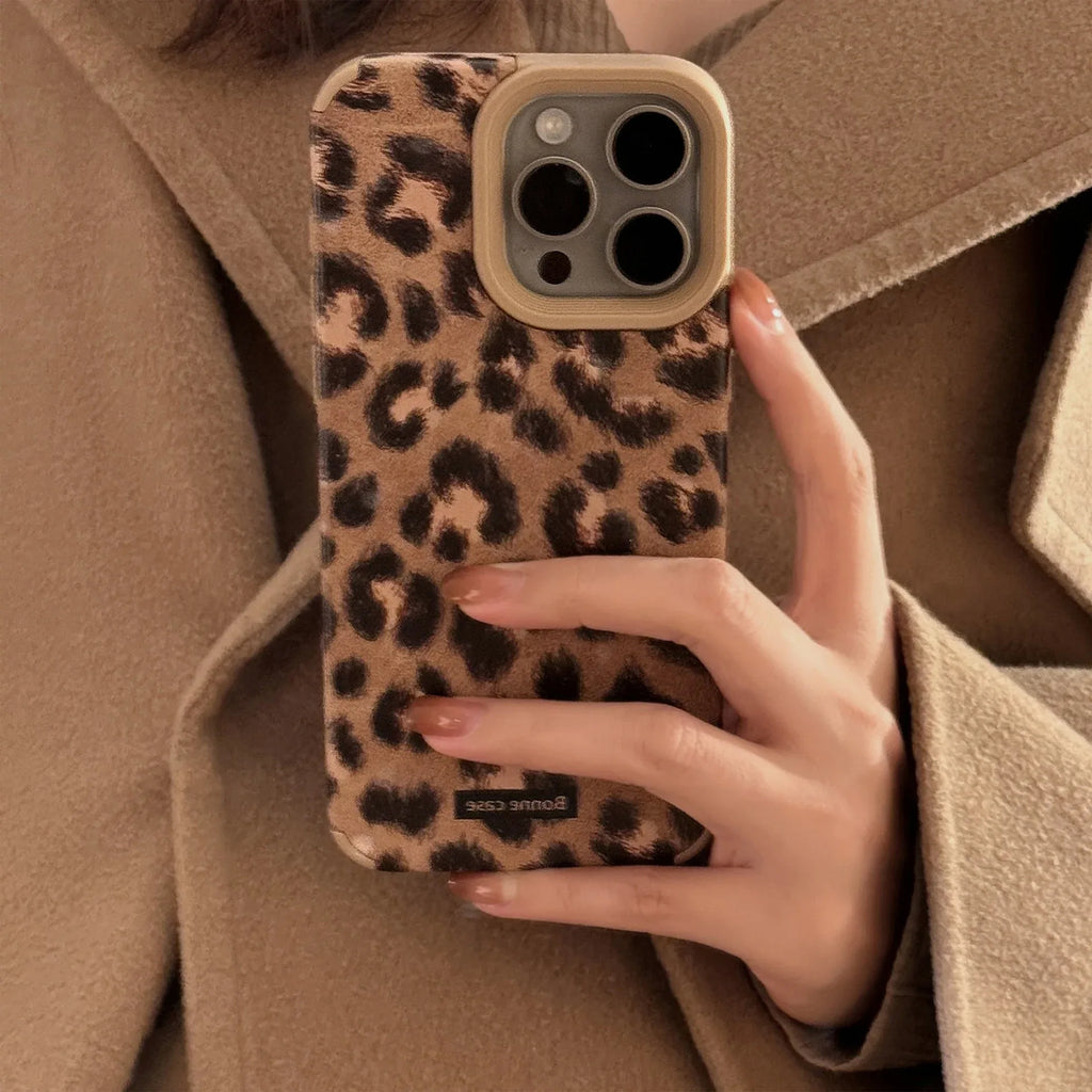 Leopard-Print Plush Lanyard iPhone Case