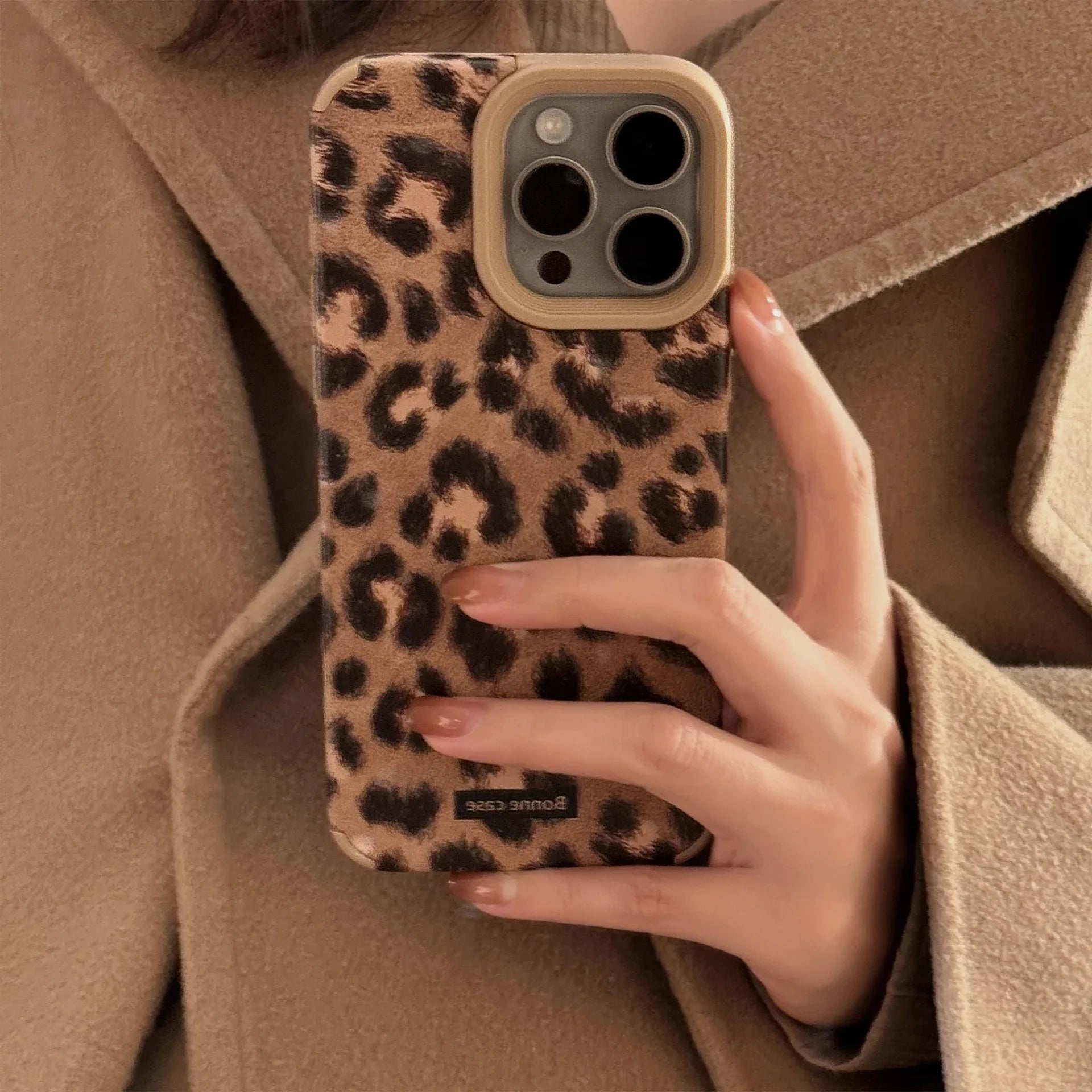Leopard-Print Plush Lanyard iPhone Case