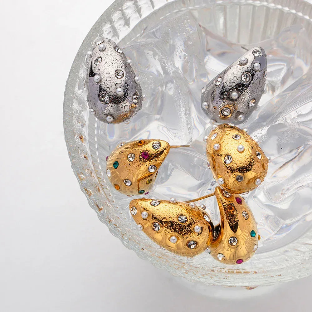 18k-gold-chubby-water-drop-titanium-steel-earrings - Viexta
