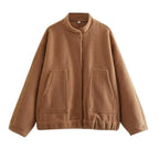 Loose Casual Street Stand Collar Pilot Buckle Jacket - Viexta