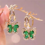 French Retro Green Zirconium Butterfly Earrings - Viexta