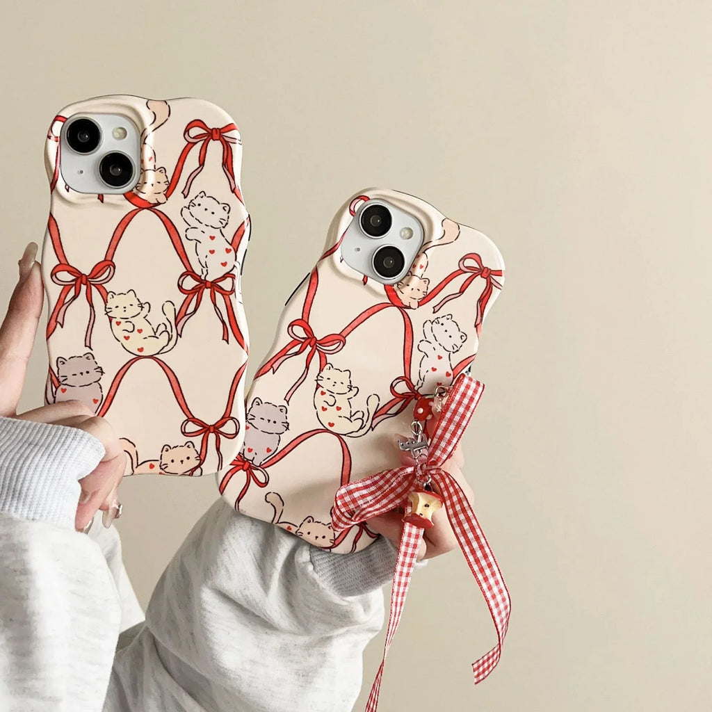 Two-in-one Ribbon Heart Cat iPhone Case - Viexta