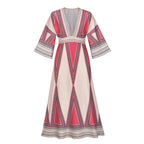 Deep V Neck Indian Print Dress - Viexta