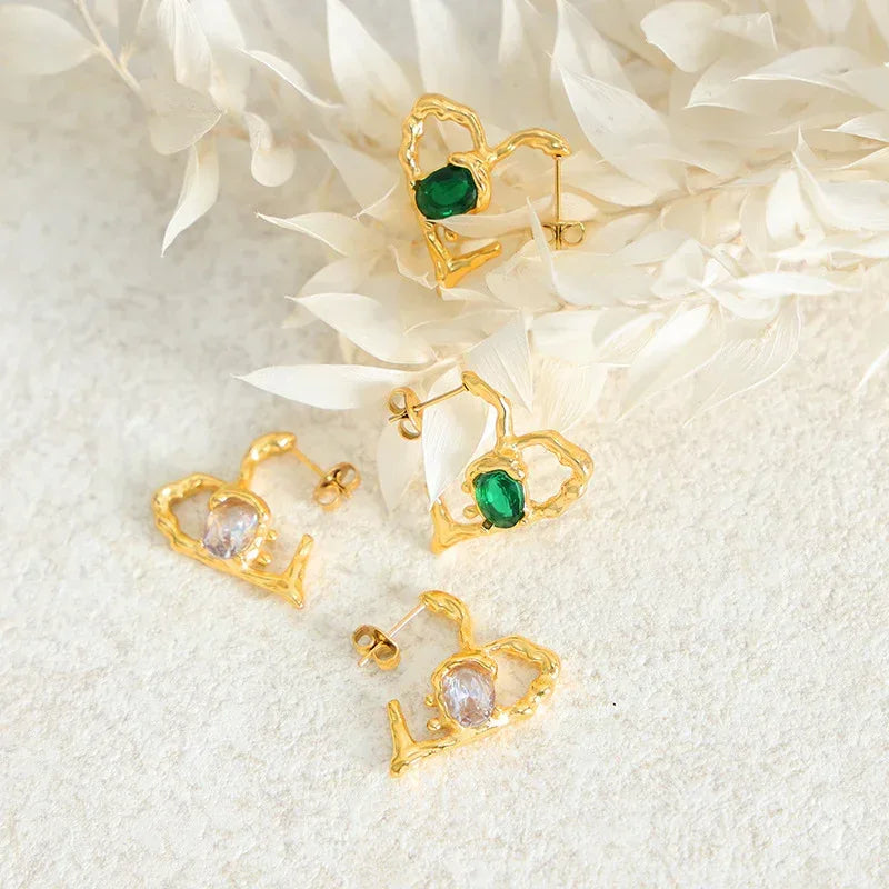 Heart-shaped Glass Drill Earrings - Viexta