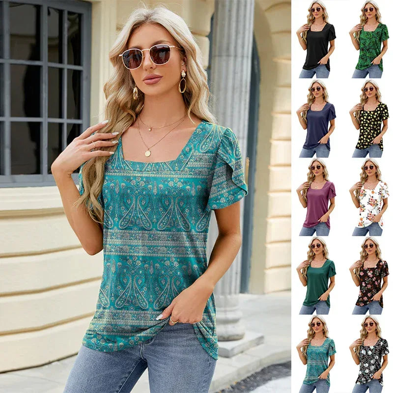 Bohemian Printed Short-sleeved T-shirt - Viexta