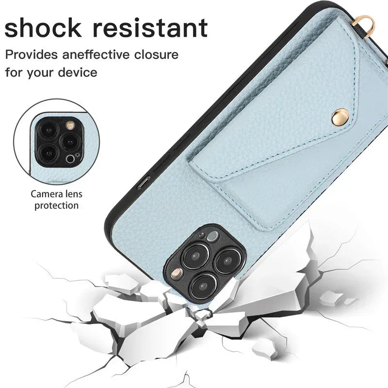 Solid Color Litchi Coin Purse iPhone Case - Viexta