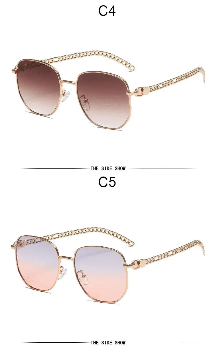 Oval Frame Metal Chain Sunglasses - Viexta