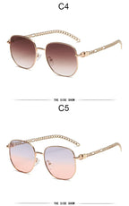 Oval Frame Metal Chain Sunglasses - Viexta
