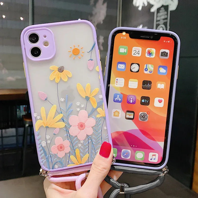 Lavender Floral Lanyard iPhone Case - Viexta