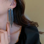 925 Silver U-shaped Zircon Rhinestone Tassel Earrings - Viexta
