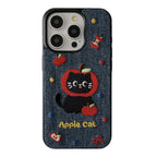 Denim Embroidered Cat Cartoon iPhone Case - Viexta