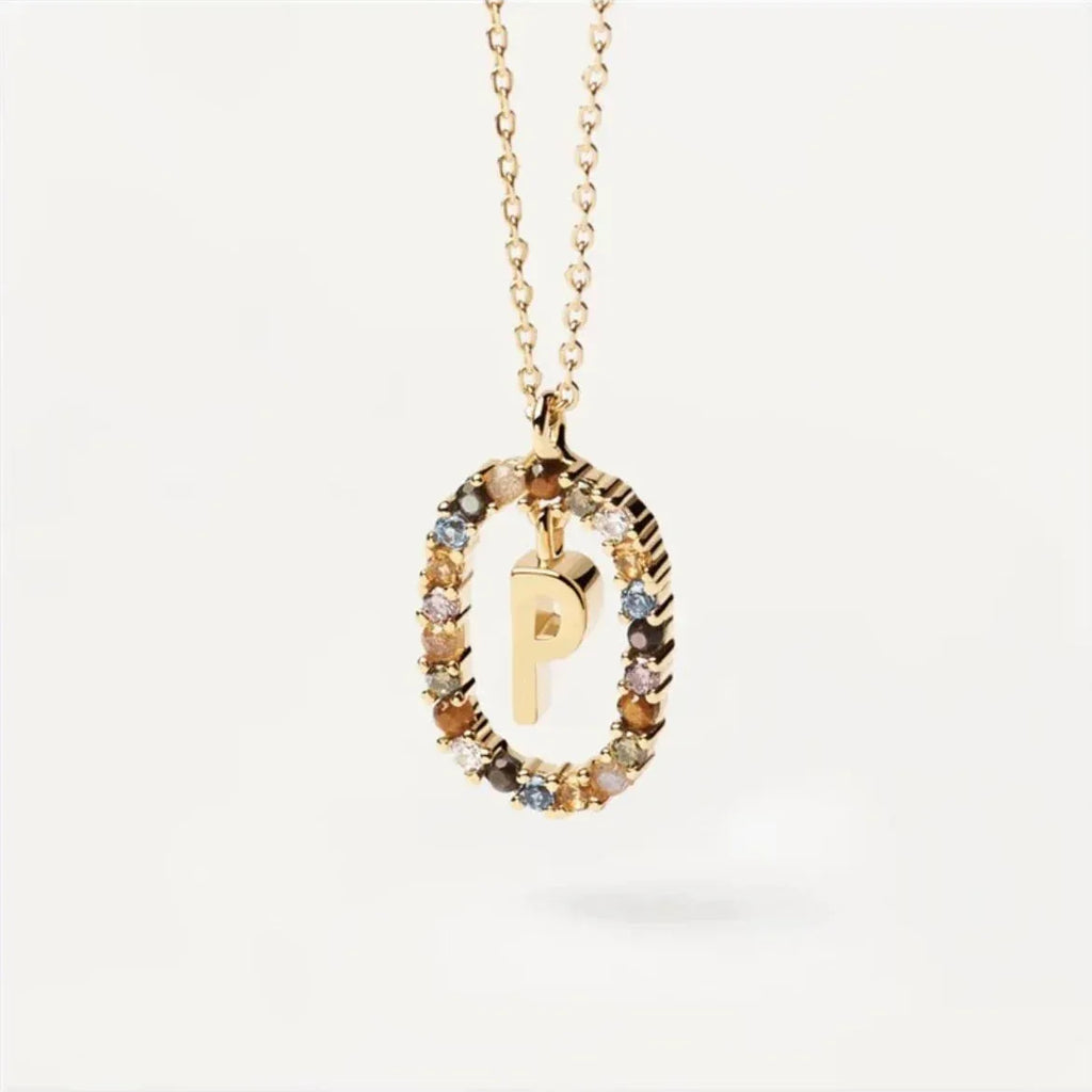 Colored Rhinestone Alphabet Necklace - Viexta