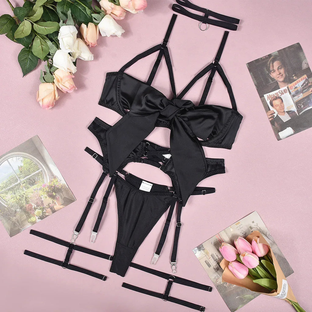 bow-tie-hot-lingerie-comfortable-four-piece-set - Viexta