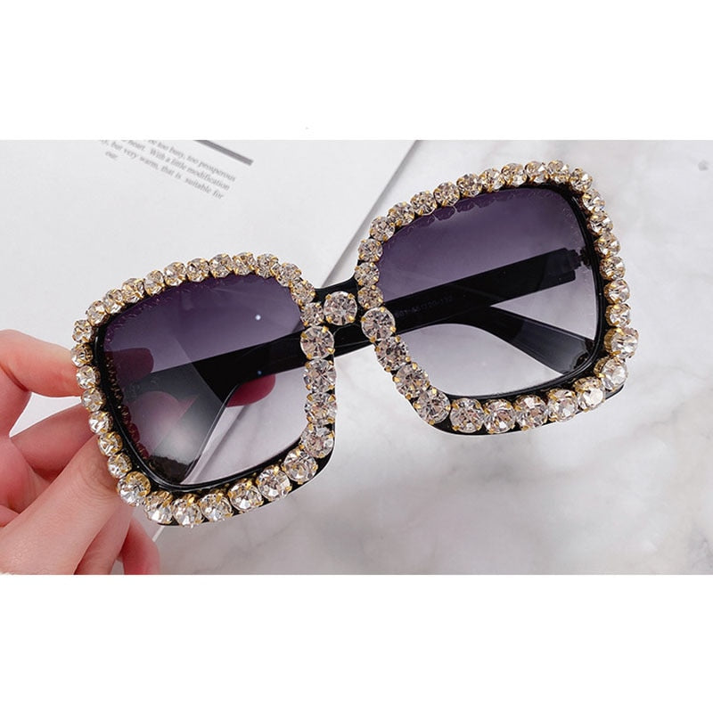 Vintage Oversized Square Colorful Diamond Sunglasses