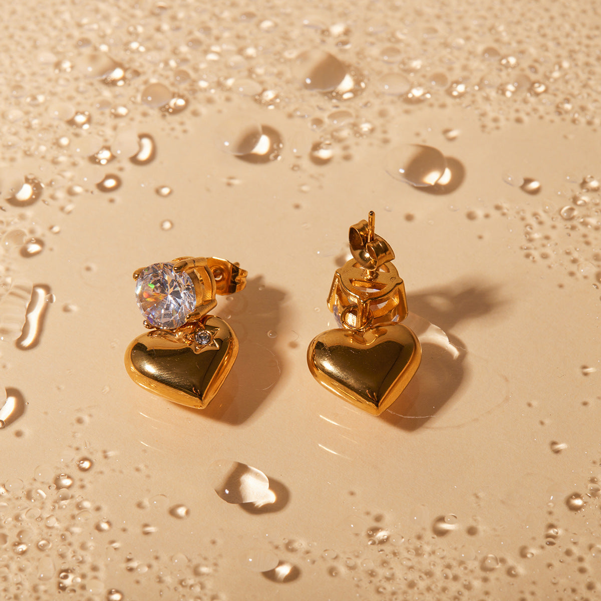 Stainless steel smooth zircon heart-shaped pendant earrings and accessories