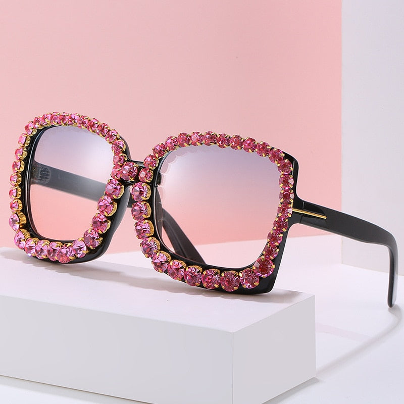 Vintage Oversized Square Colorful Diamond Sunglasses