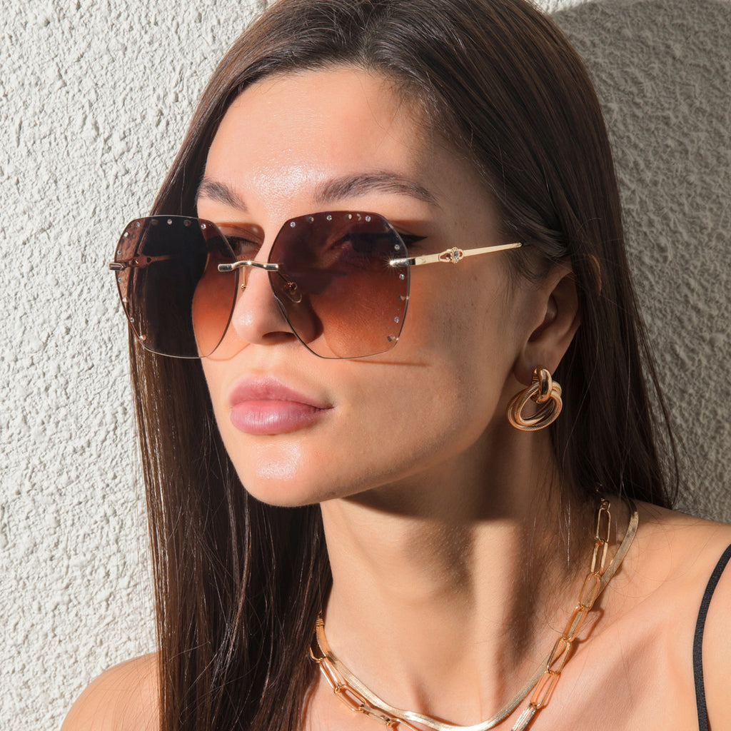 Hollow Point Diamond Polygon Metal Glasses