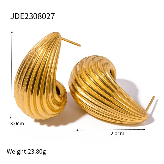 Stainless Steel Stripe Drop Earrings Exaggerated Open Ring Set Exquisite Jewelry Sets for Women Gift New
