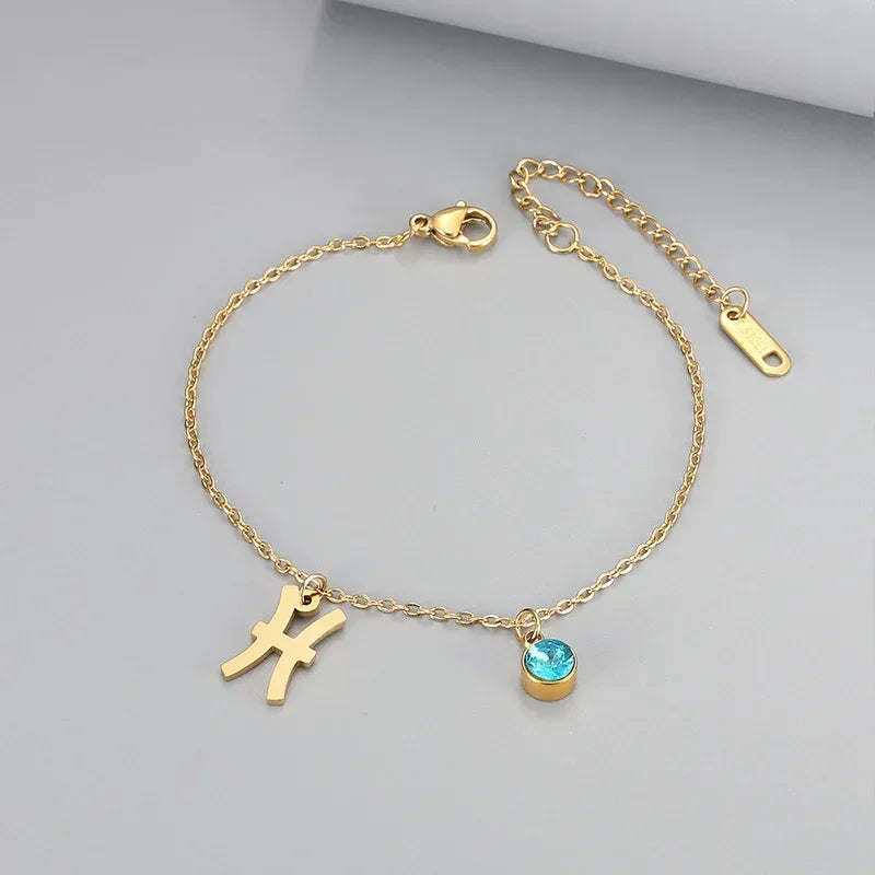 Retro Fashion Zodaic Bracelet Inlaid With Blue Zircon - Viexta