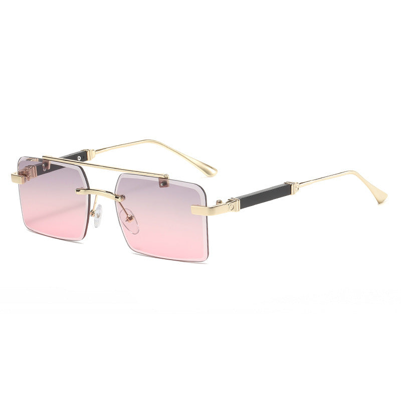 Frameless Trimming Double Beam Square Sunglasses