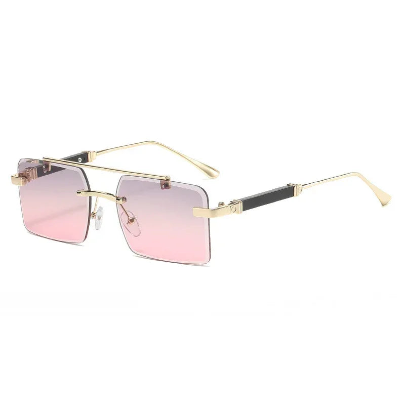 Frameless Trimming Double Beam Square Sunglasses - Viexta