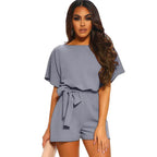 Short-sleeved Lace-up Jumpsuit - Viexta