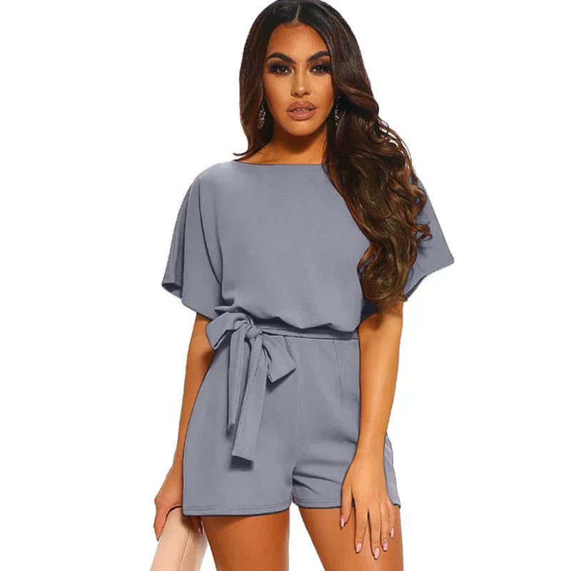 Short-sleeved Lace-up Jumpsuit - Viexta