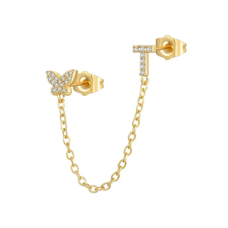 Women's Zircon Butterfly Alphabet One Piece Stud Earrings - Viexta