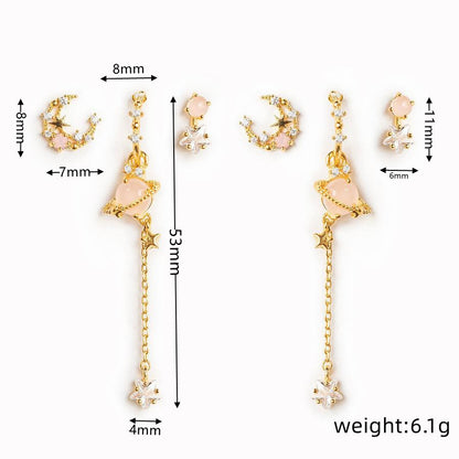 Zircon Chain Stud 925 Silver Earrings Set