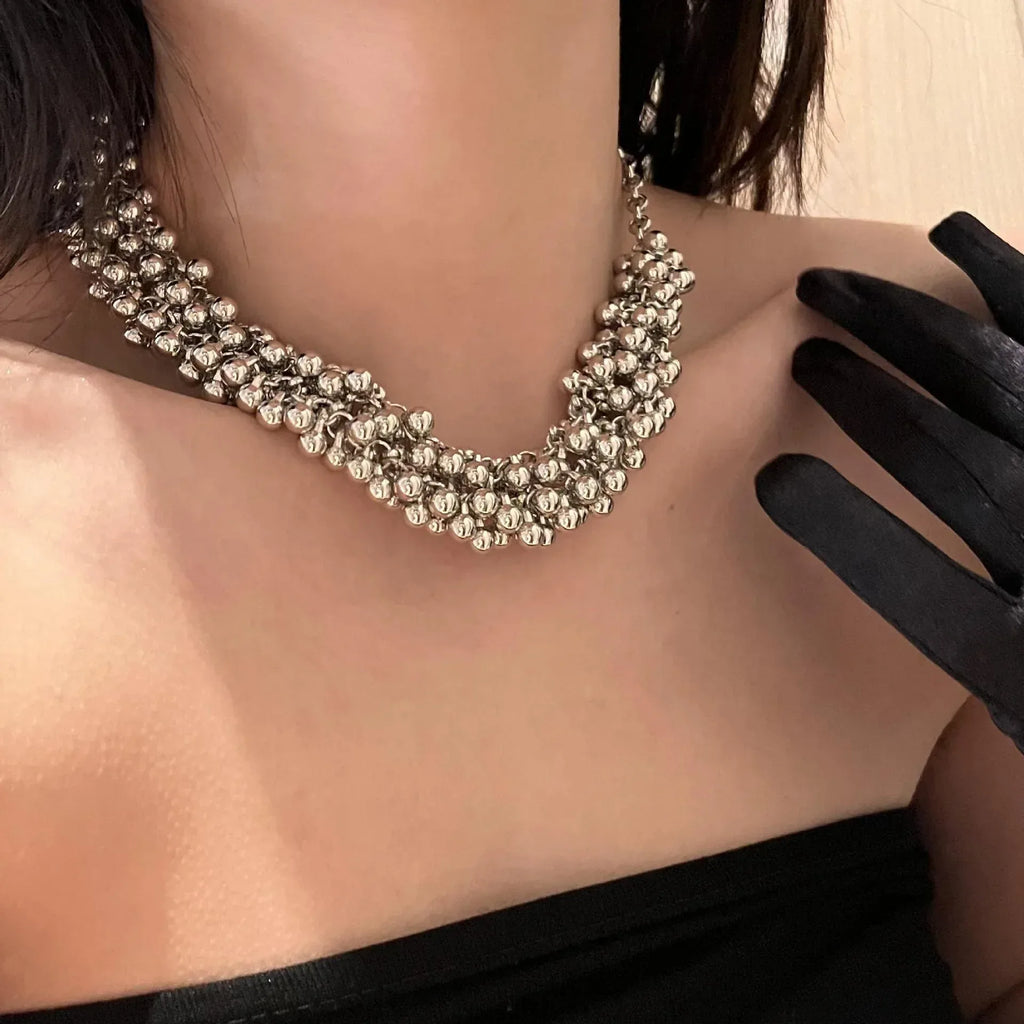 double-chain-metal-beads-necklace - Viexta