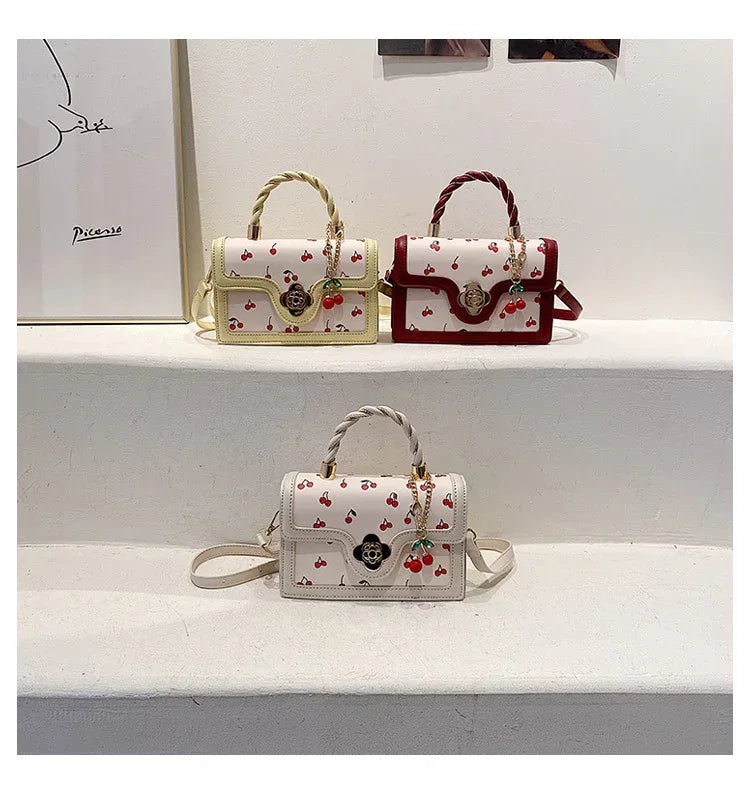 Cute Cherry Twist Portable Small Square Bag - Viexta