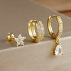 Pentagonal Flower Waterdrop Piercing Ear Bone Stud - Viexta