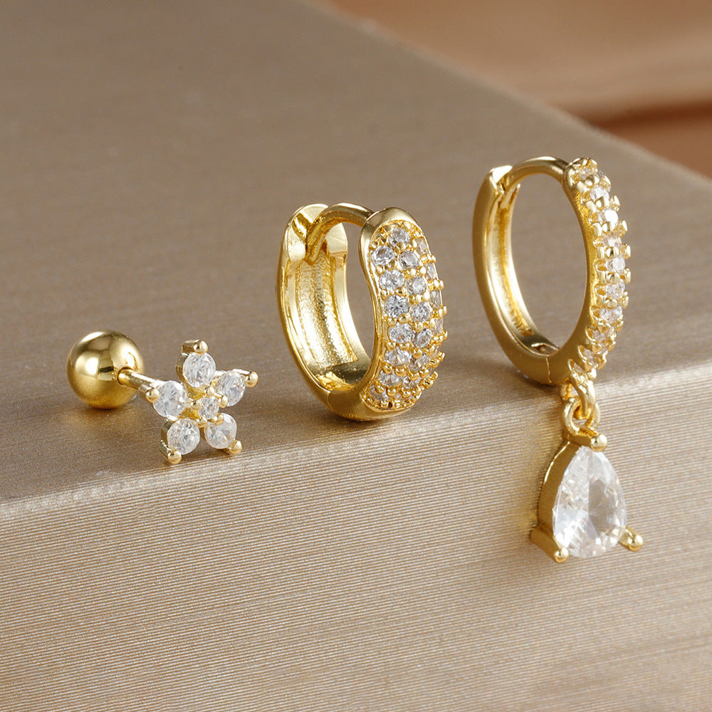 Pentagonal Flower Waterdrop Piercing Ear Bone Stud