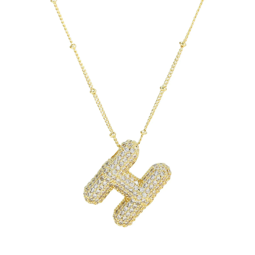 brass-zircon-bubble-letter-pendant-necklace - Viexta