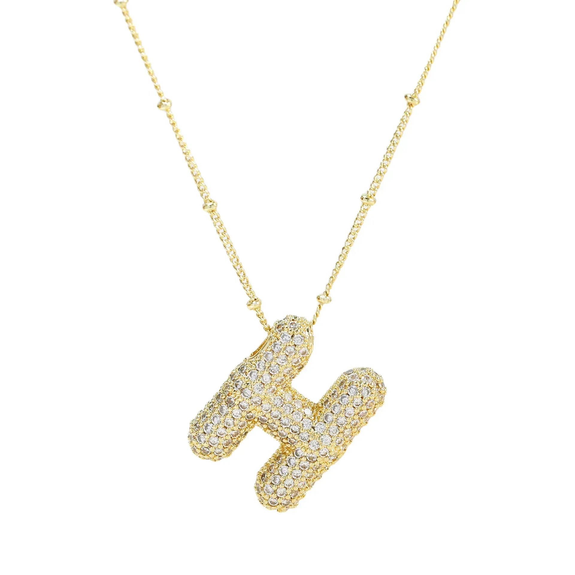 brass-zircon-bubble-letter-pendant-necklace - Viexta