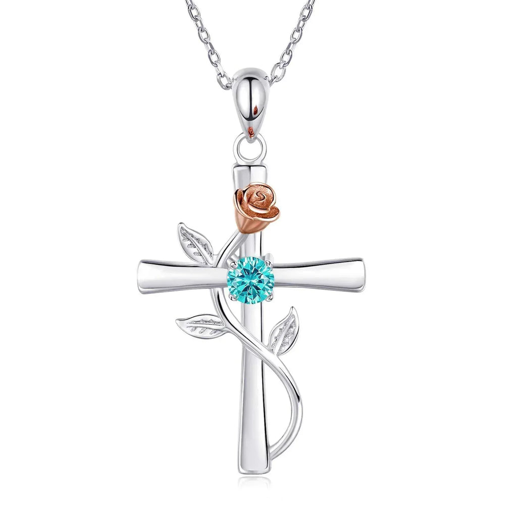 rose-cross-necklace-with-rhinestone - Viexta