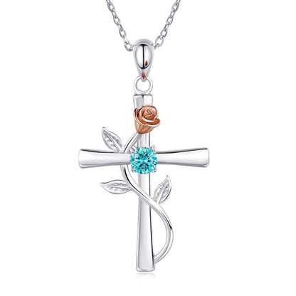 Rose Cross Necklace With Rhinestone