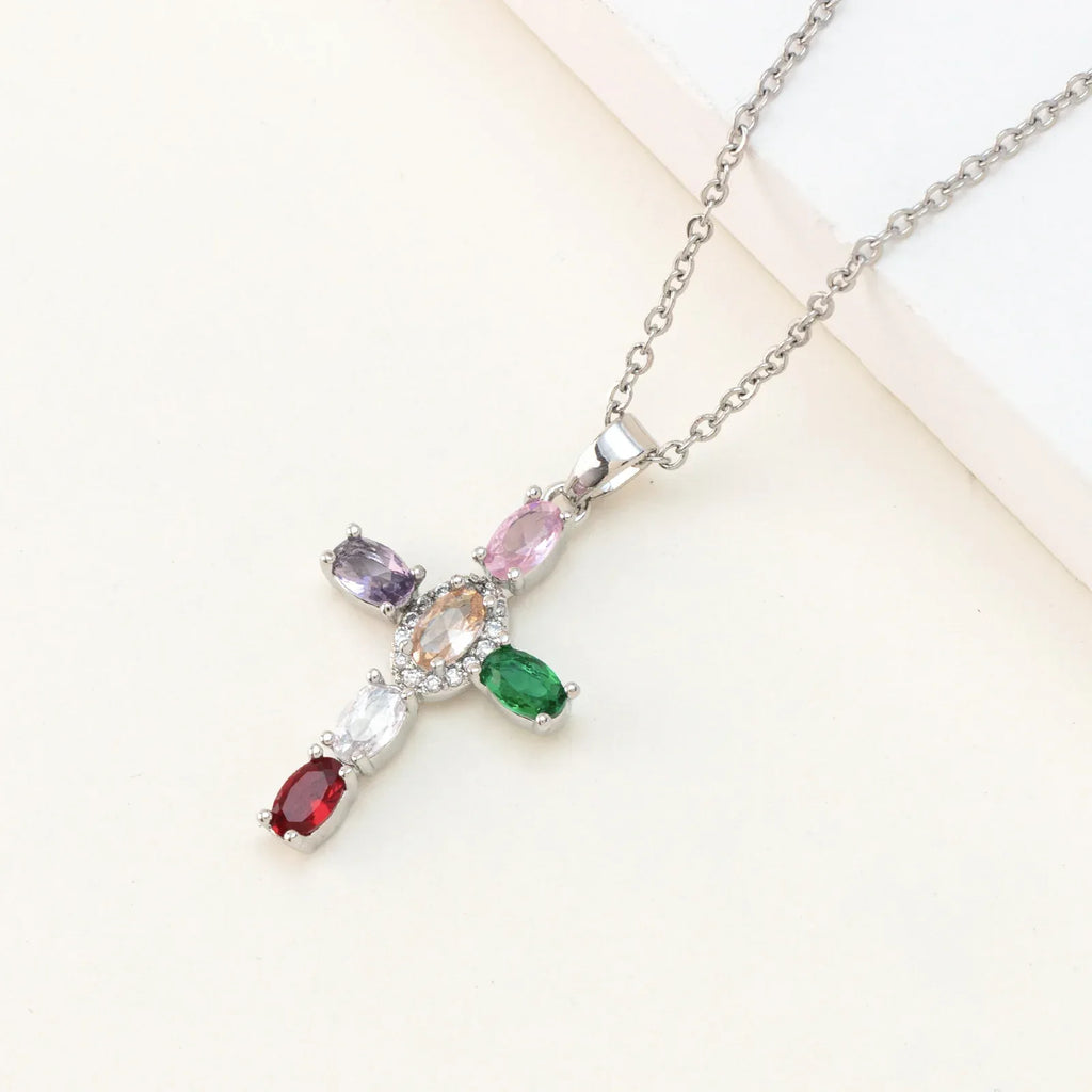 cross-pendant-colorful-zircon-delicate-chain - Viexta