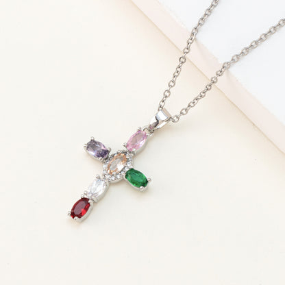 Cross Pendant Colorful Zircon Delicate Chain