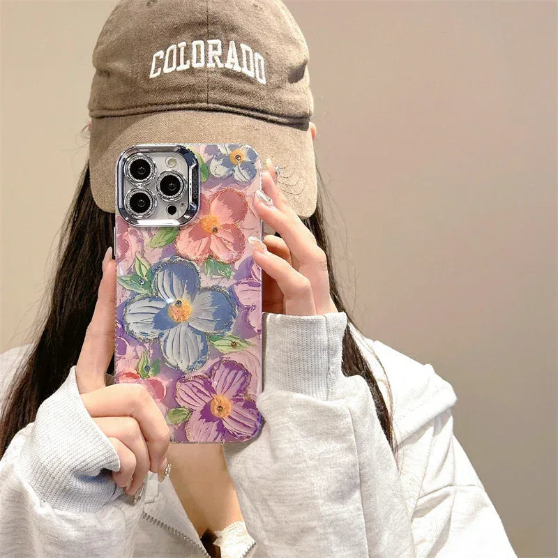 Spot Drill Oil Painting Flowers iPhone Case - Viexta