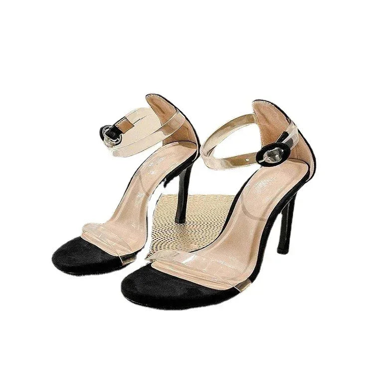 Transparent Open Toe Ankle-strap Buckle Heels - Viexta