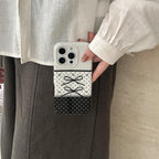 Black And White Polka Dot Stitching Stereo Bow iPhone Case - Viexta