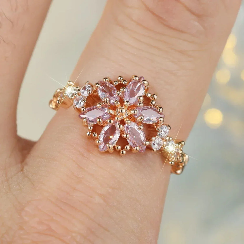 round-champagne-gold-horse-eye-diamond-ring - Viexta
