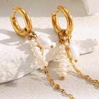 Stainless Steel Plated 18K Dold Pearl Chain Tassel Earrings