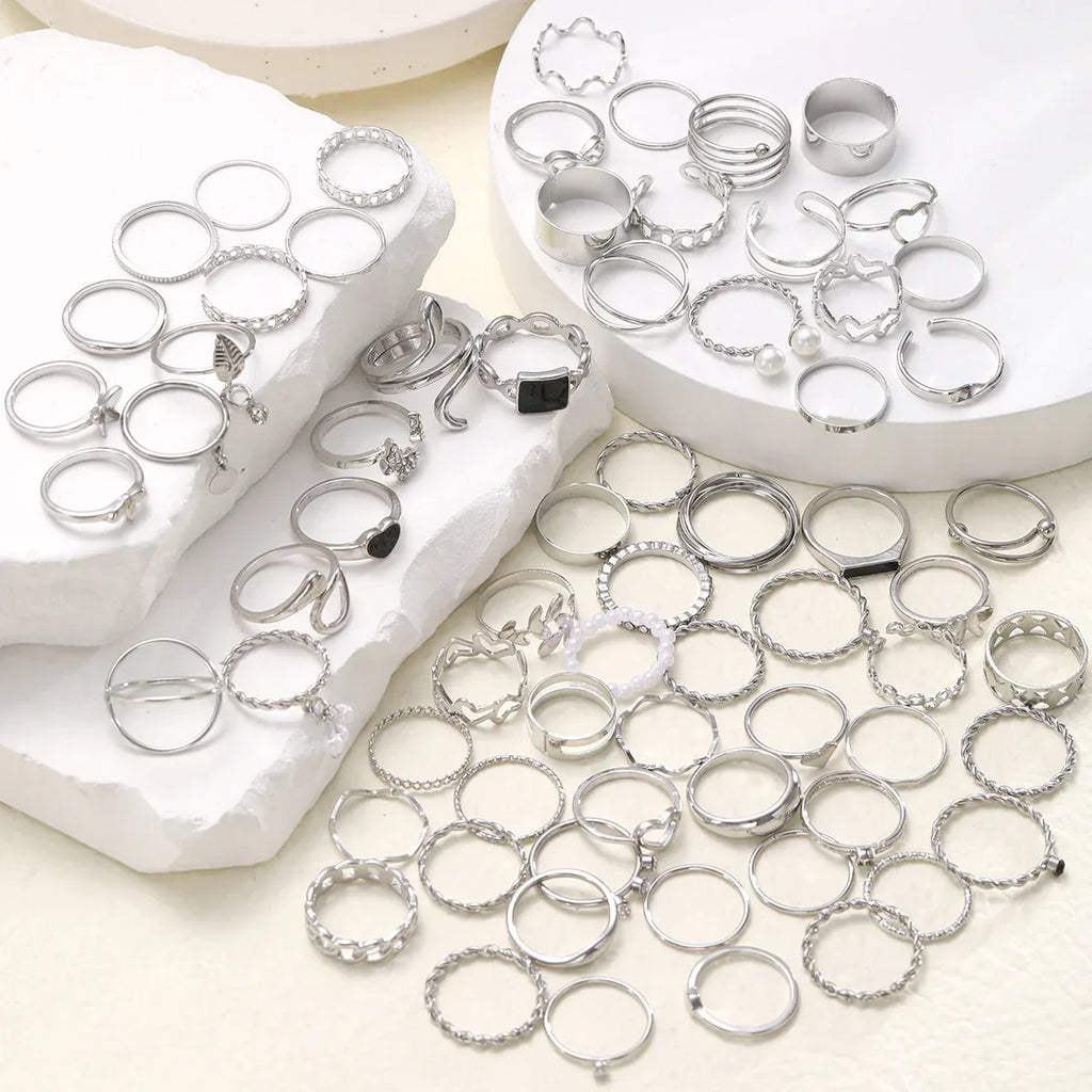 69 pieces Pearl Leaves Hollow Heart-shaped Ring - Viexta