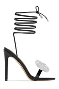 Rhinestone Bow Cross Strap High Heels - Viexta