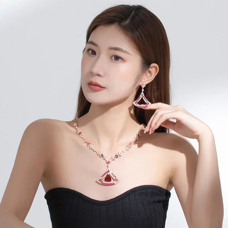 womens-triangle-micro-set-zircon-necklace-earring-set - Viexta