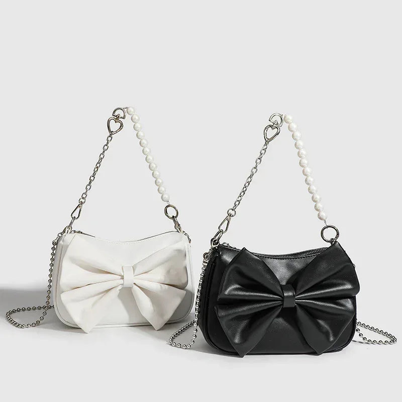 black-white-pu-bow-handbags - Viexta
