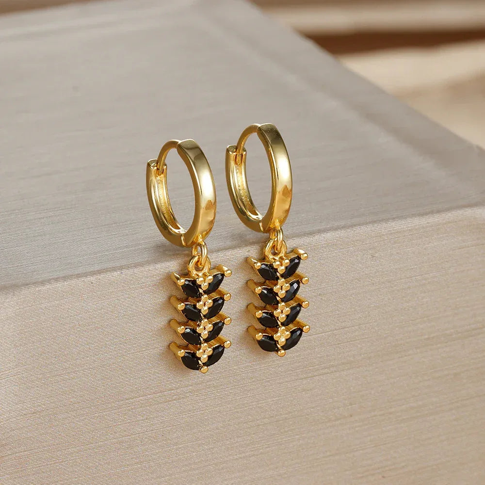 wheat-leaf-shaped-earring-zircon - Viexta