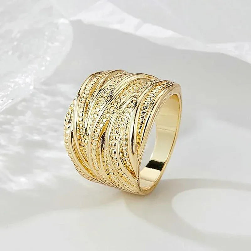 Retro Double Gold Texture rings - Viexta